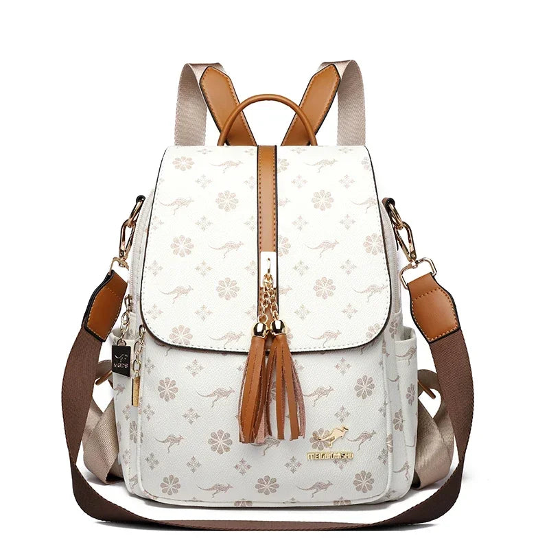 Ladies Backpack Designer High Quality Leather Women Bag Luxury Fashion Printing Tassel School Bags Large Capacity Backpacks Sac