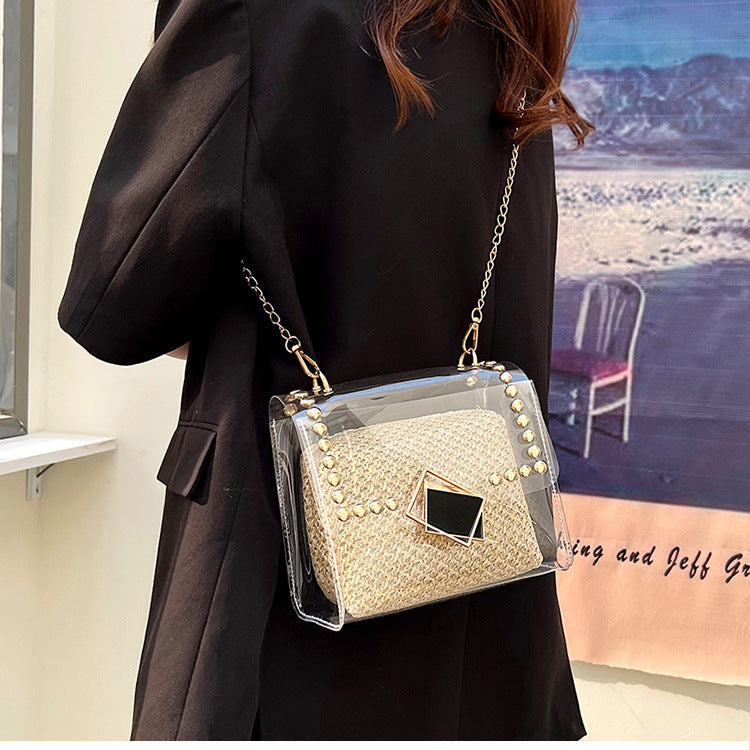 Transparent Chain Shoulder Rivet Lock Crossbody Bag