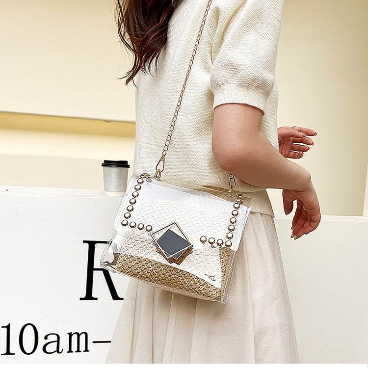 Transparent Chain Shoulder Rivet Lock Crossbody Bag