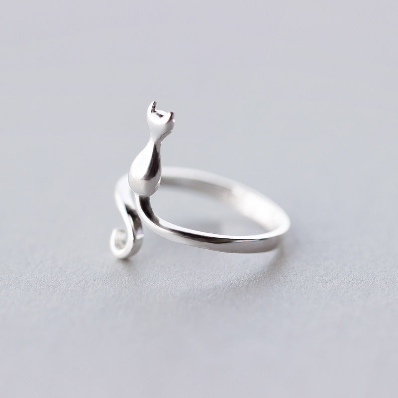 S925 Silver Cat Ring Women Index Finger Ring