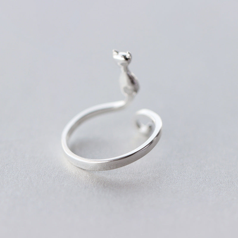 S925 Silver Cat Ring Women Index Finger Ring