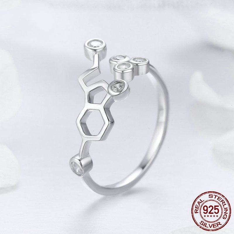 S925 Sterling Silver Ring Simple Honeycomb White Gold Plated