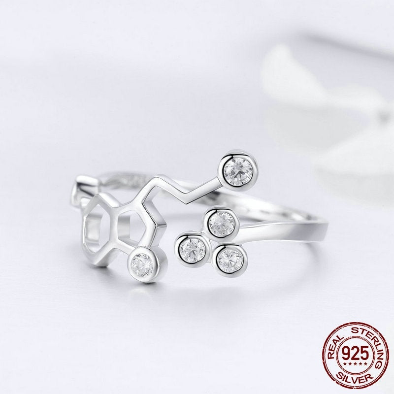 S925 Sterling Silver Ring Simple Honeycomb White Gold Plated