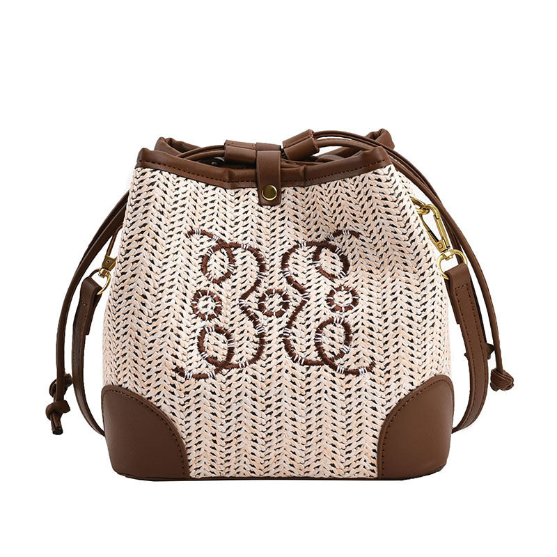 Women's Straw Seaside Vacation Beach Woven Bucket Bag