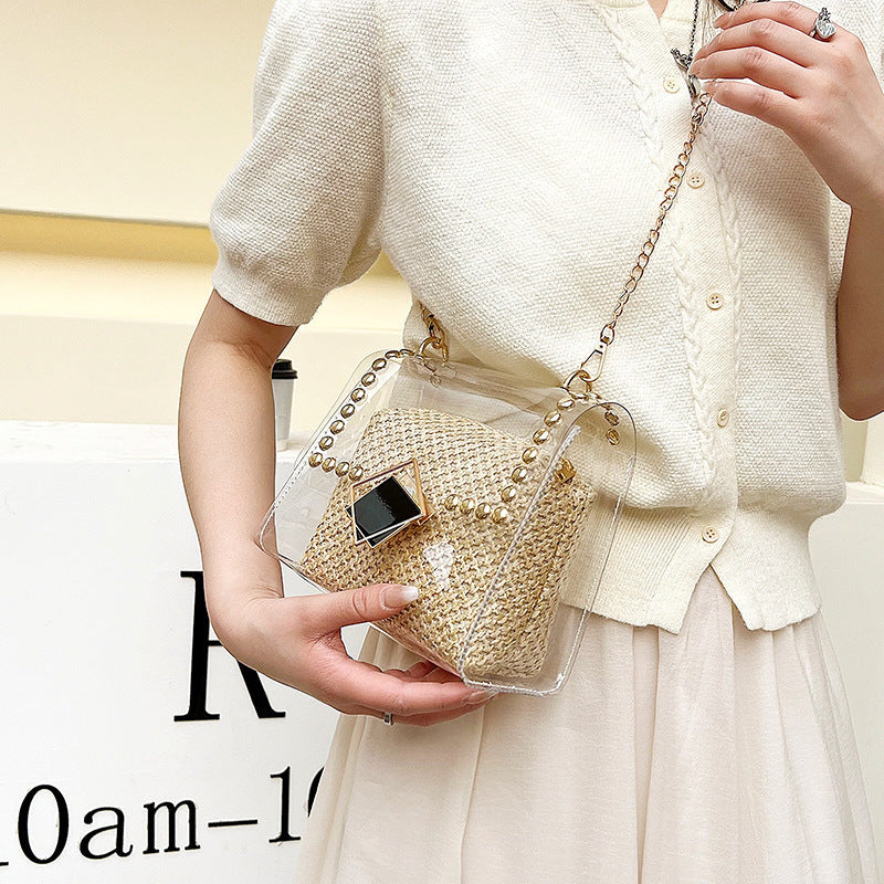 Transparent Chain Shoulder Rivet Lock Crossbody Bag