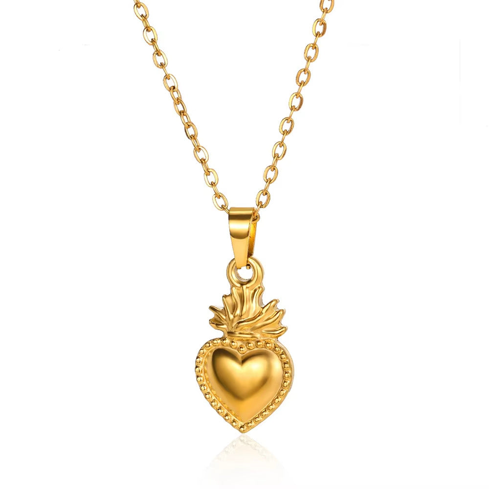 Gold Heart Pendant Double-layer Titanium Steel Necklace Light Luxury French Style