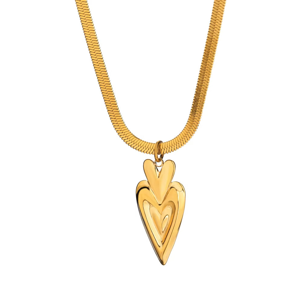 Gold Heart Pendant Double-layer Titanium Steel Necklace Light Luxury French Style