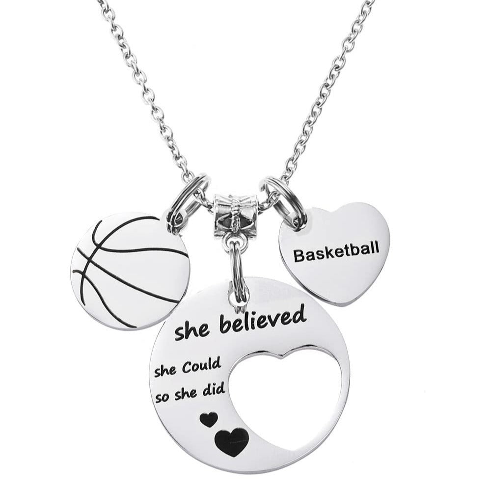 Stainless Steel Basketball Round Sports Love Pendant Necklace