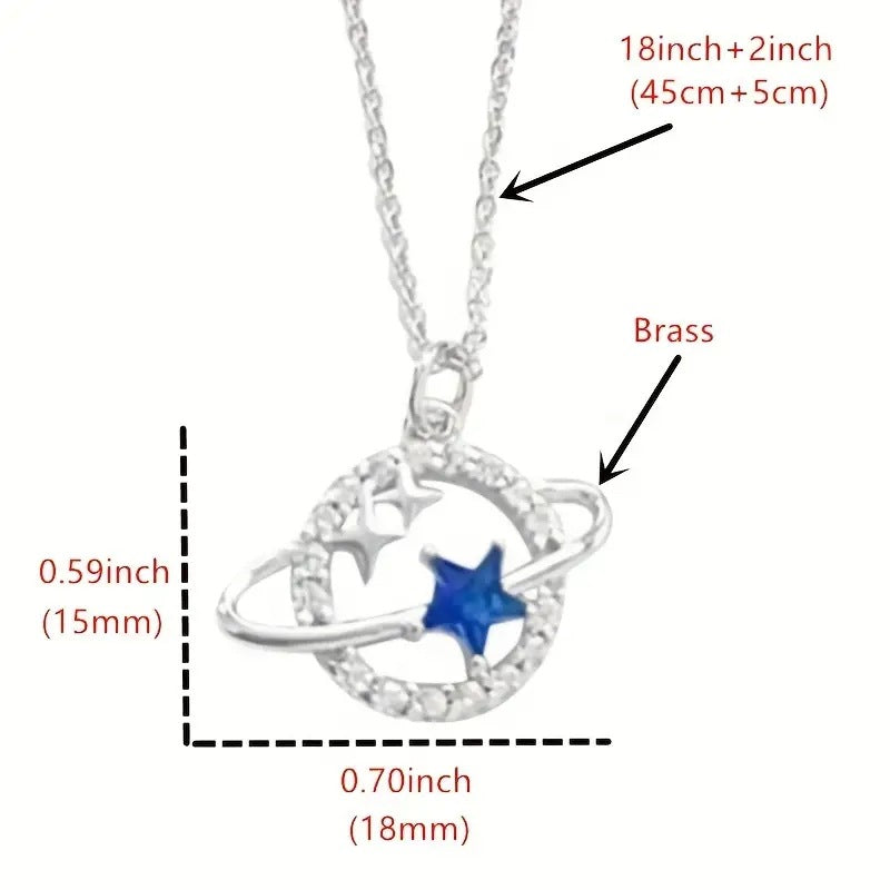 European And American Design Stainless Steel Universe Star Blue Five-pointed Star Necklace