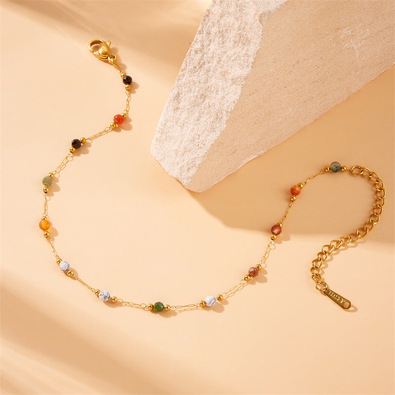 Colored Beaded Stone Stainless Steel Chain Anklet