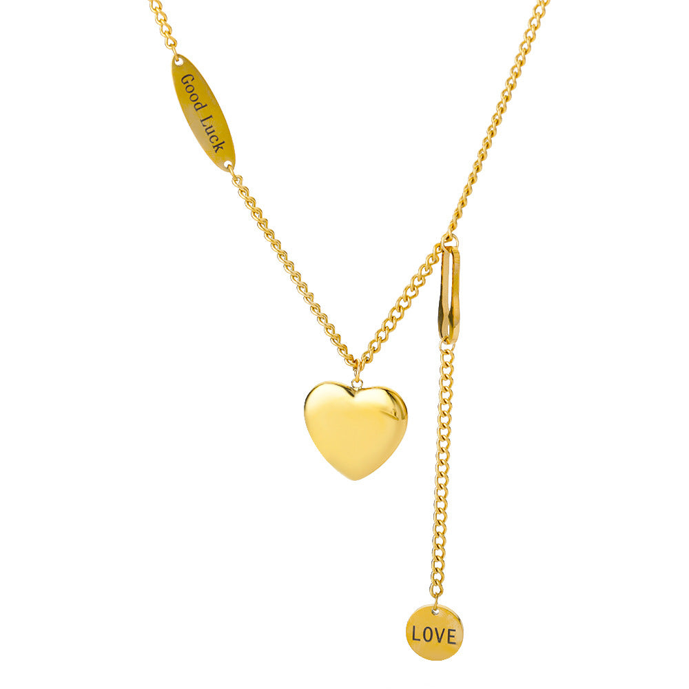 Gold Heart Pendant Double-layer Titanium Steel Necklace Light Luxury French Style