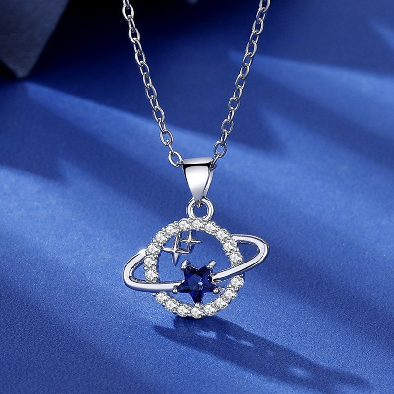 European And American Design Stainless Steel Universe Star Blue Five-pointed Star Necklace