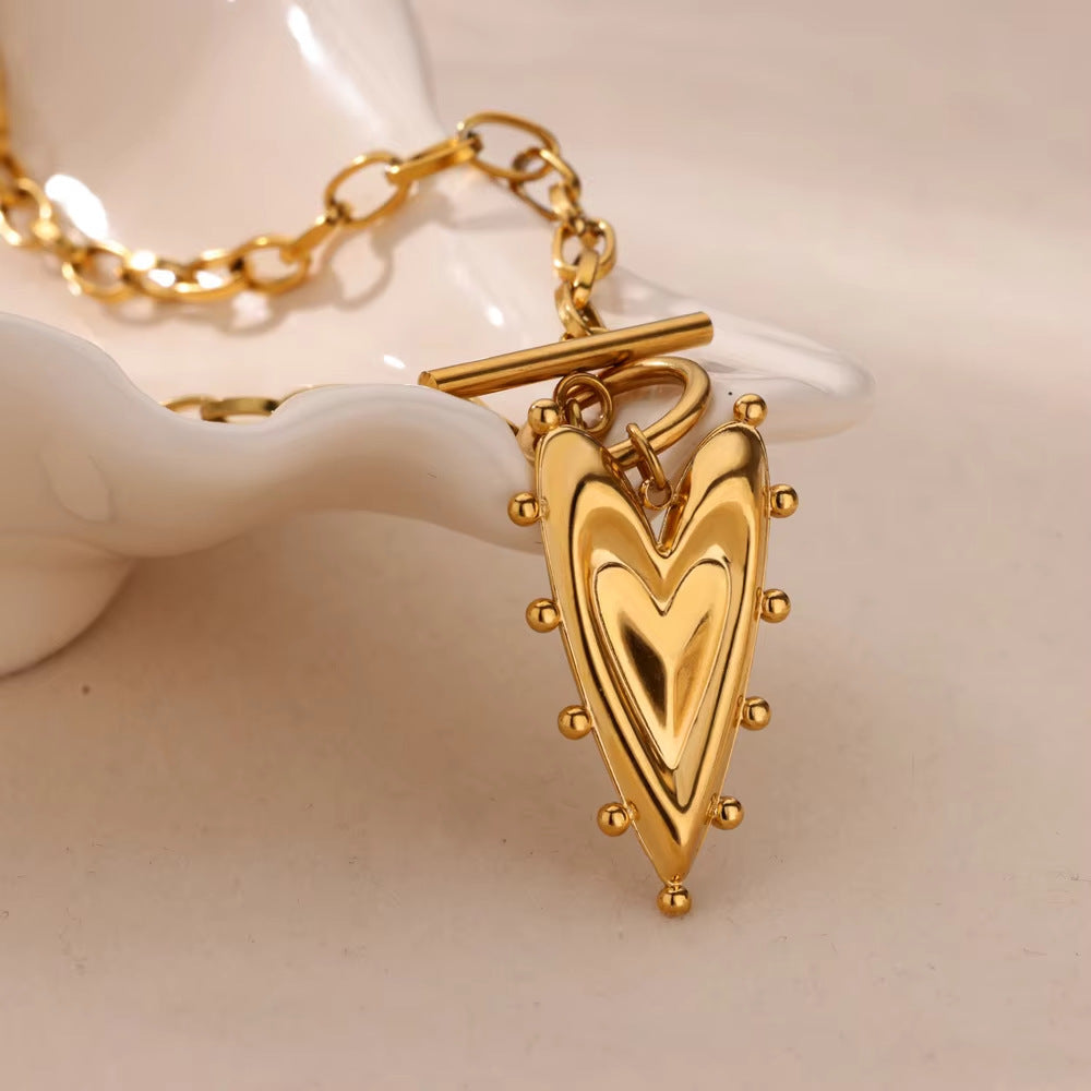 Gold Heart Pendant Double-layer Titanium Steel Necklace Light Luxury French Style