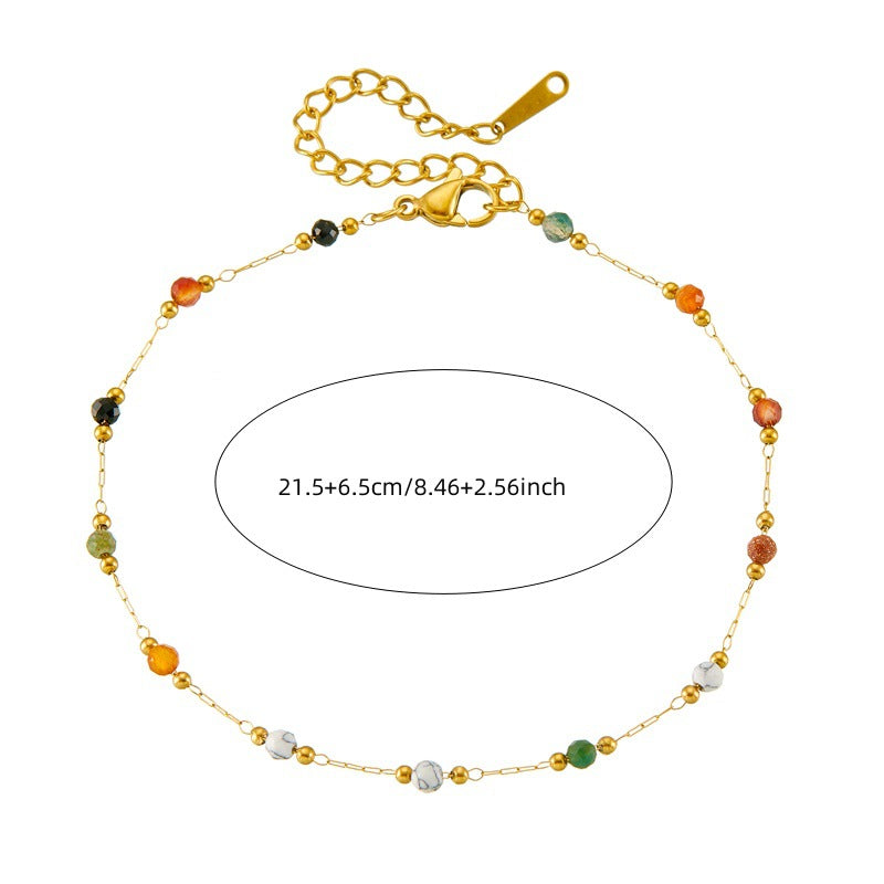 Colored Beaded Stone Stainless Steel Chain Anklet