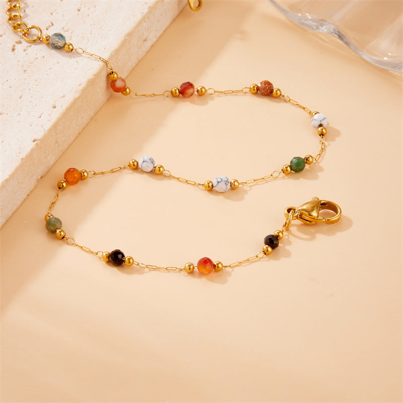 Colored Beaded Stone Stainless Steel Chain Anklet