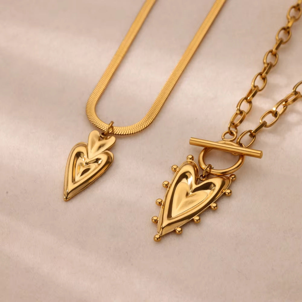 Gold Heart Pendant Double-layer Titanium Steel Necklace Light Luxury French Style