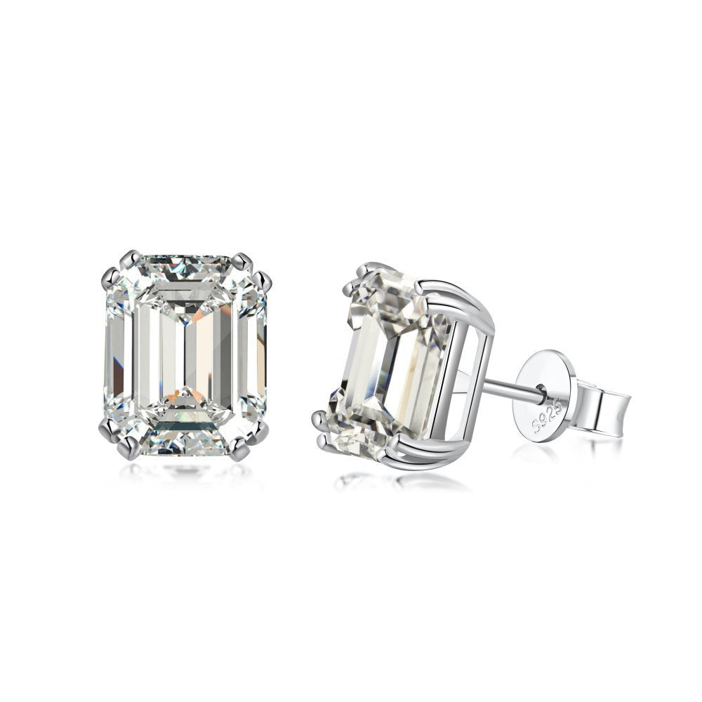 925 Sterling Silver Emerald Cut Stud Earrings Ornament