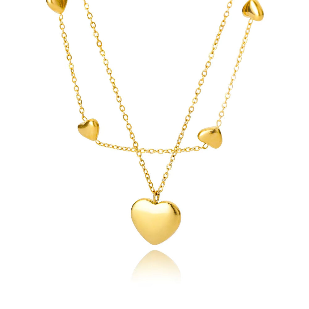 Gold Heart Pendant Double-layer Titanium Steel Necklace Light Luxury French Style