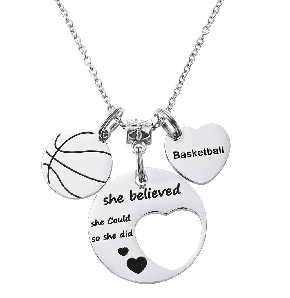 Stainless Steel Basketball Round Sports Love Pendant Necklace