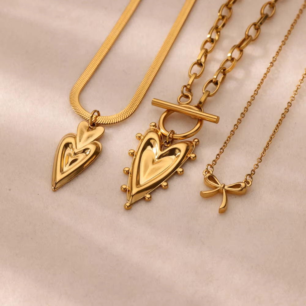 Gold Heart Pendant Double-layer Titanium Steel Necklace Light Luxury French Style