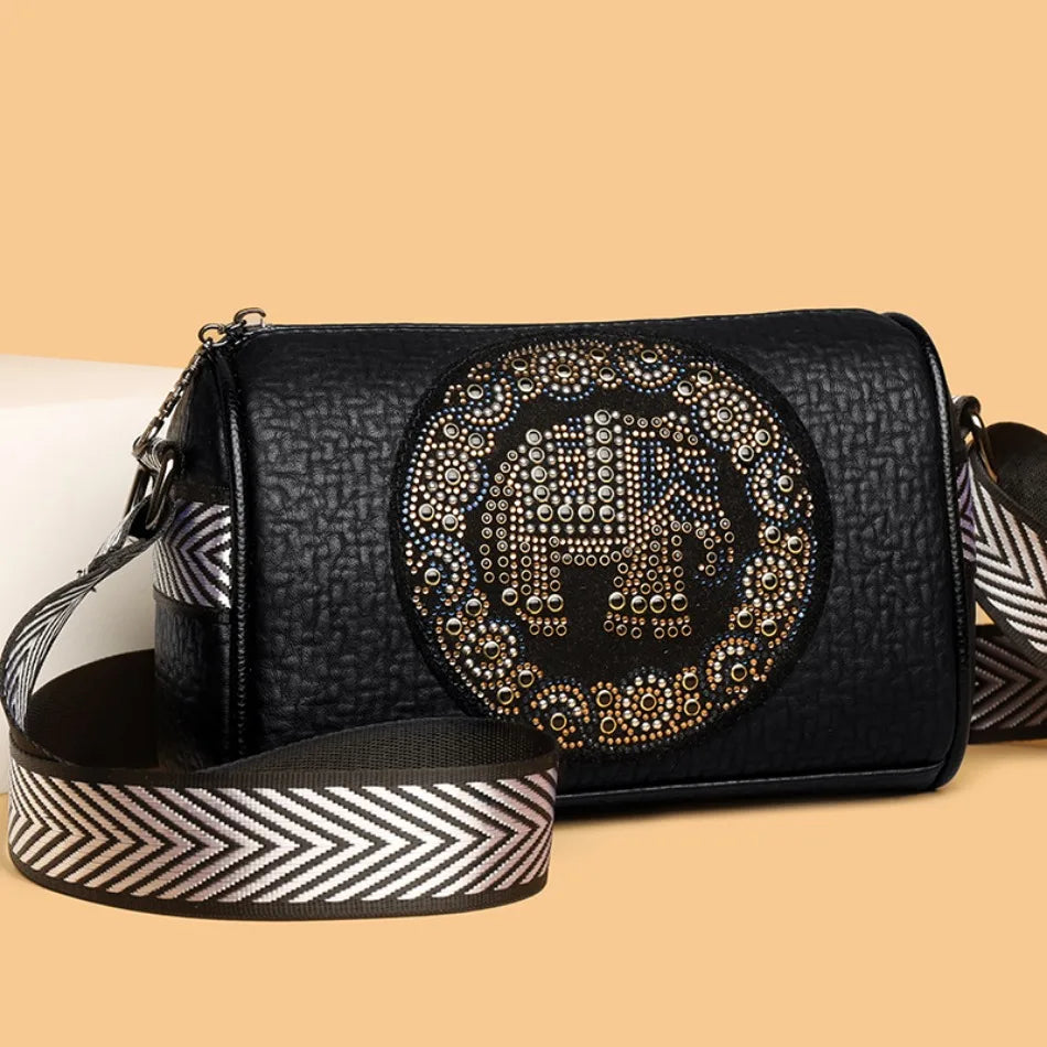 Fashion Retro Women's Shoulder Bag Trendy Diamond Elephant Animal Pattern Female Crossbody Bags Luxury Famous Designer Wallet