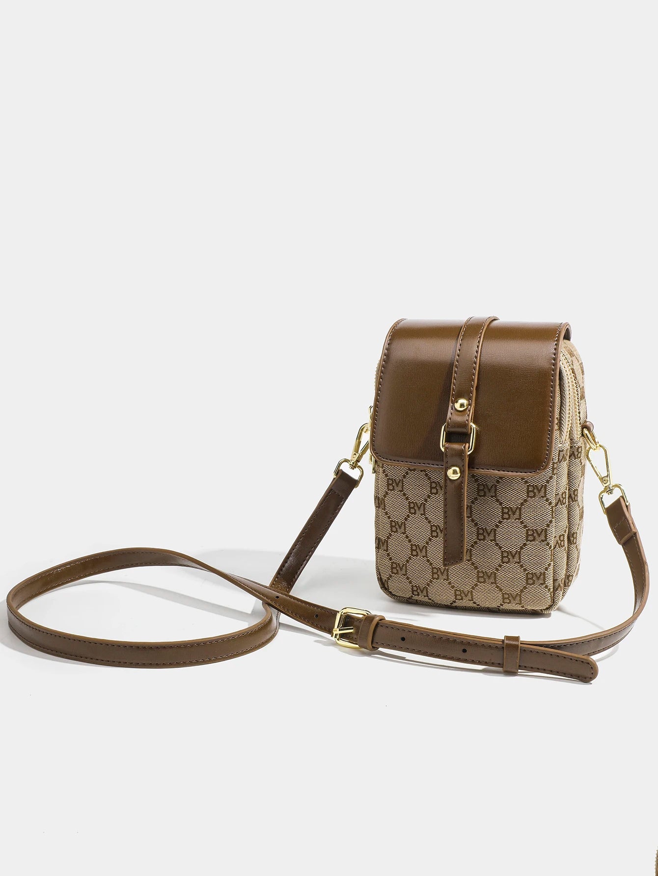 Women's checkered diagonal cross small round bag,