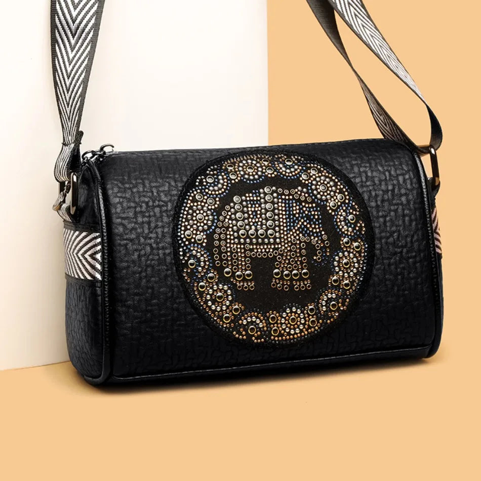 Fashion Retro Women's Shoulder Bag Trendy Diamond Elephant Animal Pattern Female Crossbody Bags Luxury Famous Designer Wallet