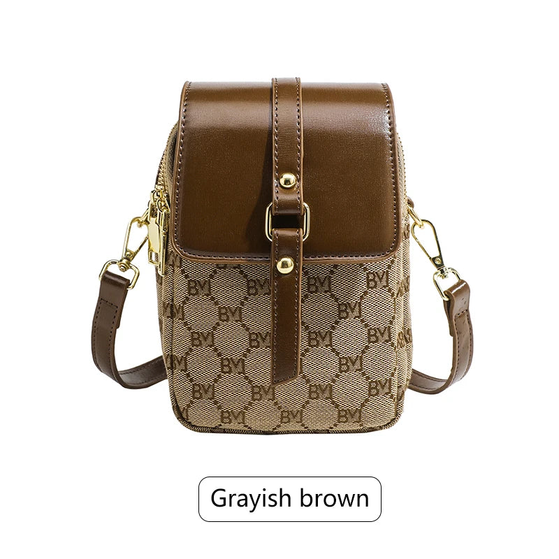 Women's checkered diagonal cross small round bag,