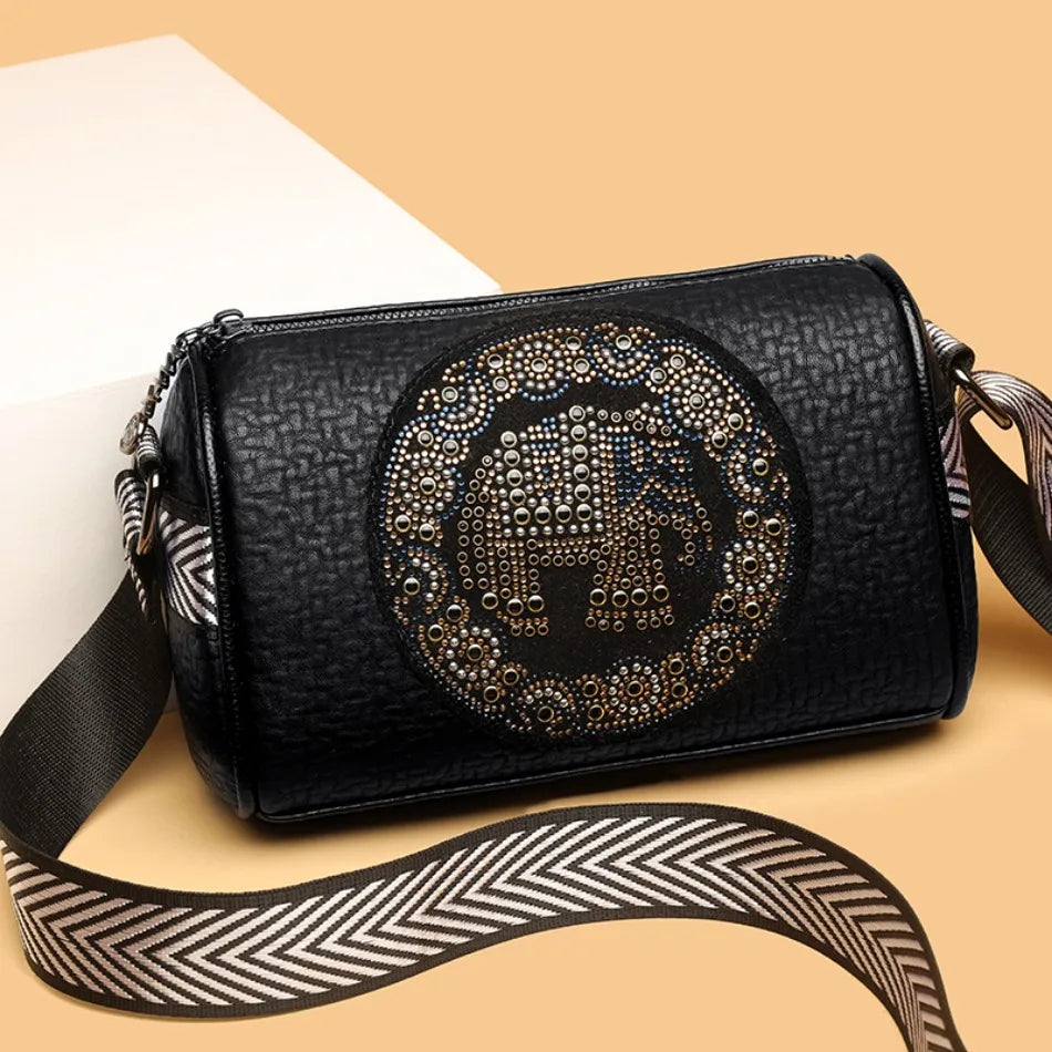 Fashion Retro Women's Shoulder Bag Trendy Diamond Elephant Animal Pattern Female Crossbody Bags Luxury Famous Designer Wallet