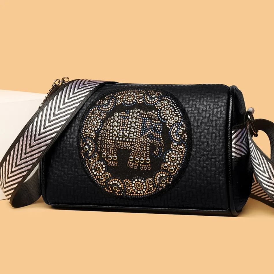 Fashion Retro Women's Shoulder Bag Trendy Diamond Elephant Animal Pattern Female Crossbody Bags Luxury Famous Designer Wallet