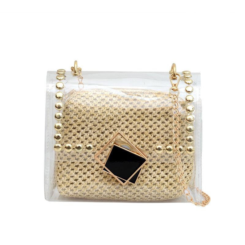 Transparent Chain Shoulder Rivet Lock Crossbody Bag