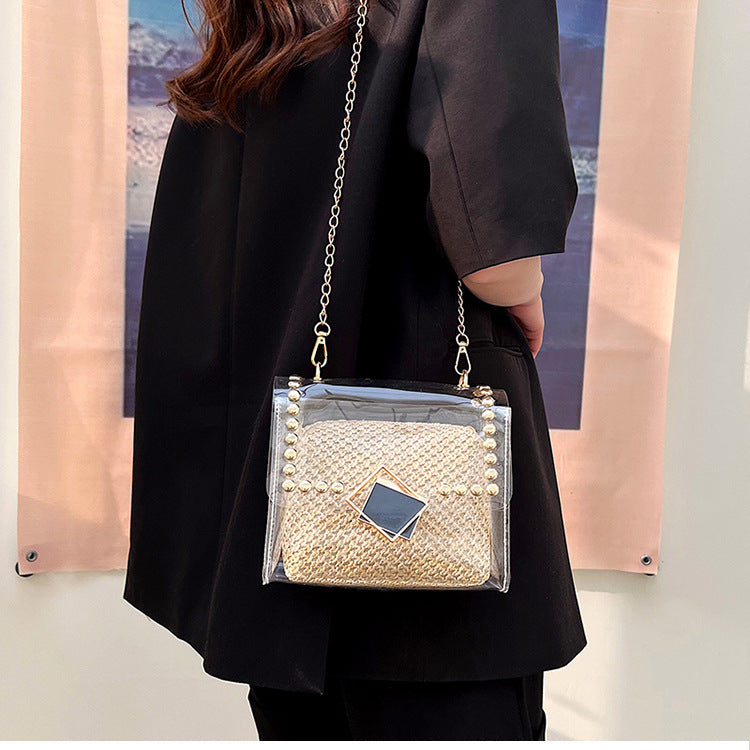 Transparent Chain Shoulder Rivet Lock Crossbody Bag