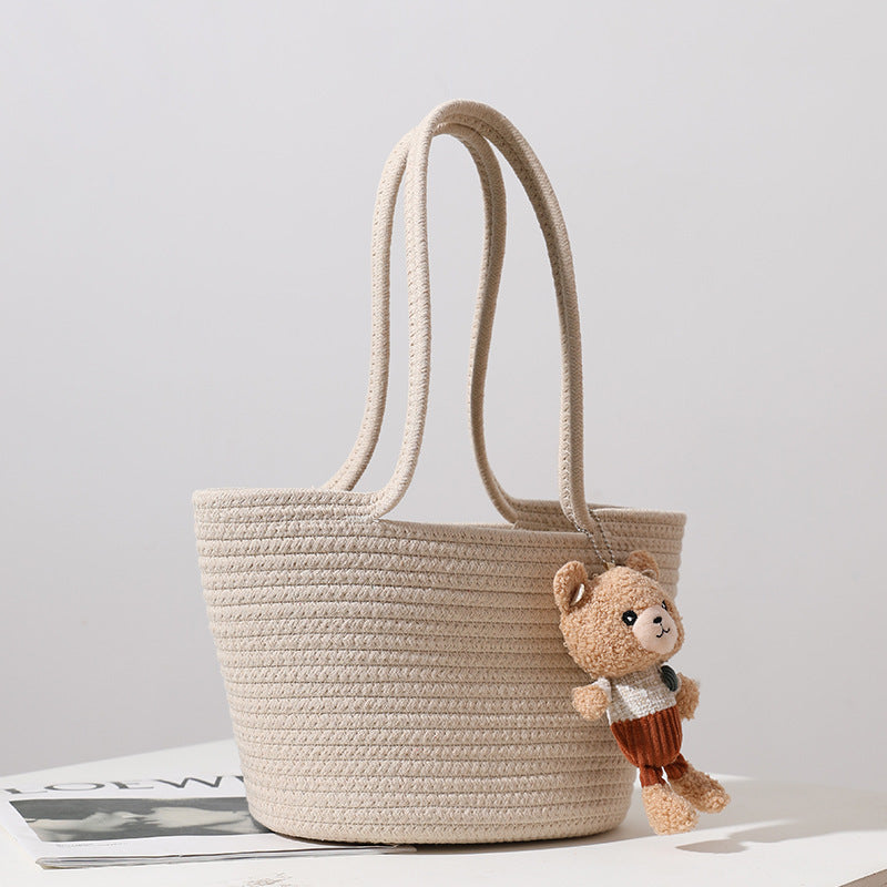 Women's Fashion Casual Cotton Thread Shoulder Straw Bag