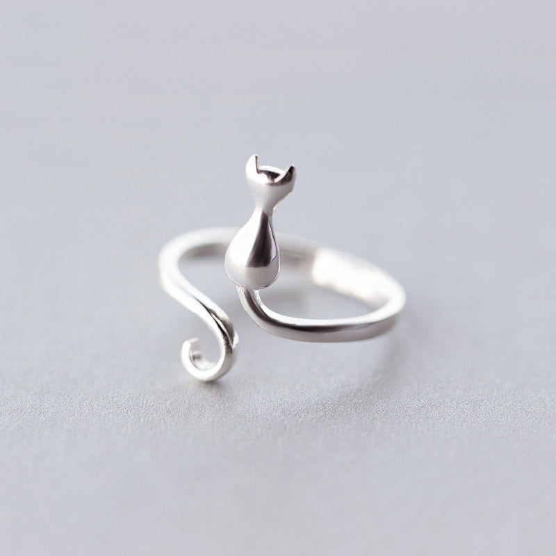 S925 Silver Cat Ring Women Index Finger Ring