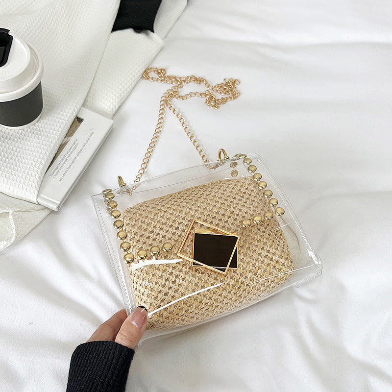 Transparent Chain Shoulder Rivet Lock Crossbody Bag