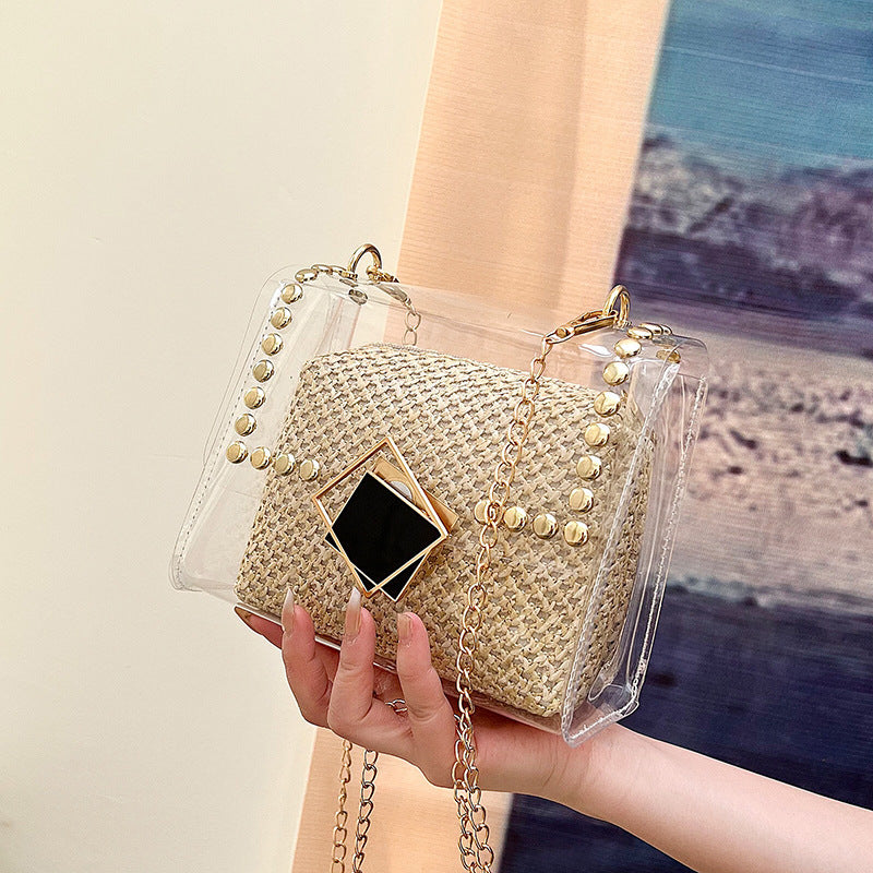 Transparent Chain Shoulder Rivet Lock Crossbody Bag