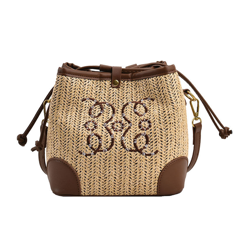 Women's Straw Seaside Vacation Beach Woven Bucket Bag