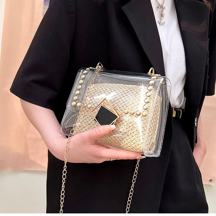 Transparent Chain Shoulder Rivet Lock Crossbody Bag