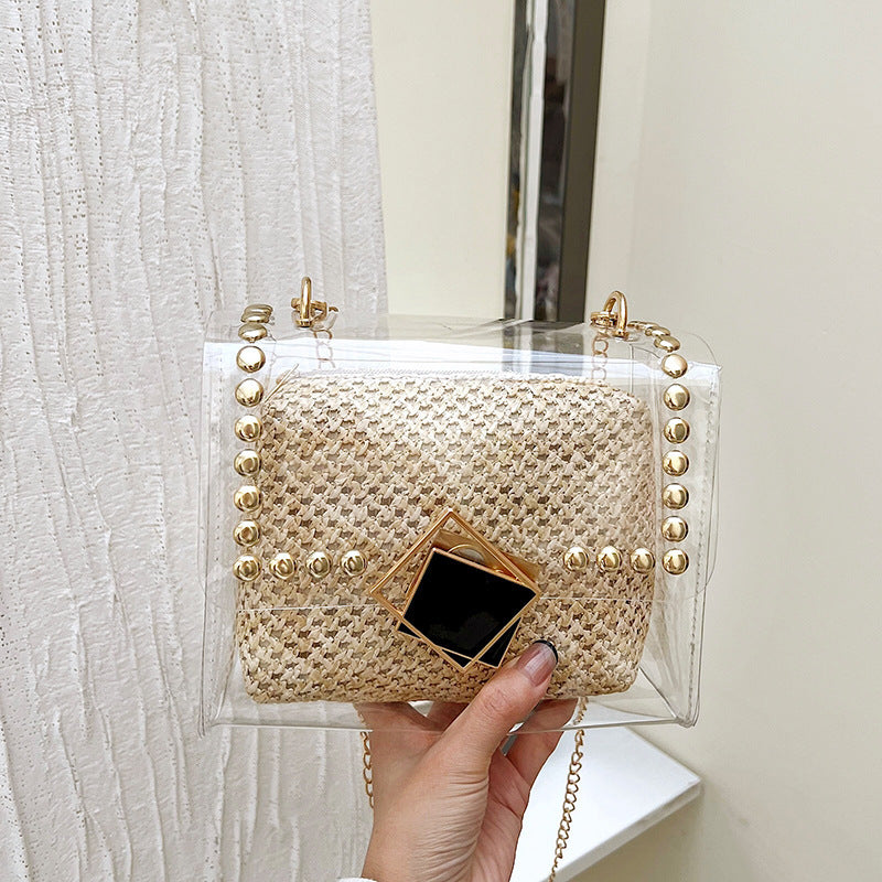 Transparent Chain Shoulder Rivet Lock Crossbody Bag